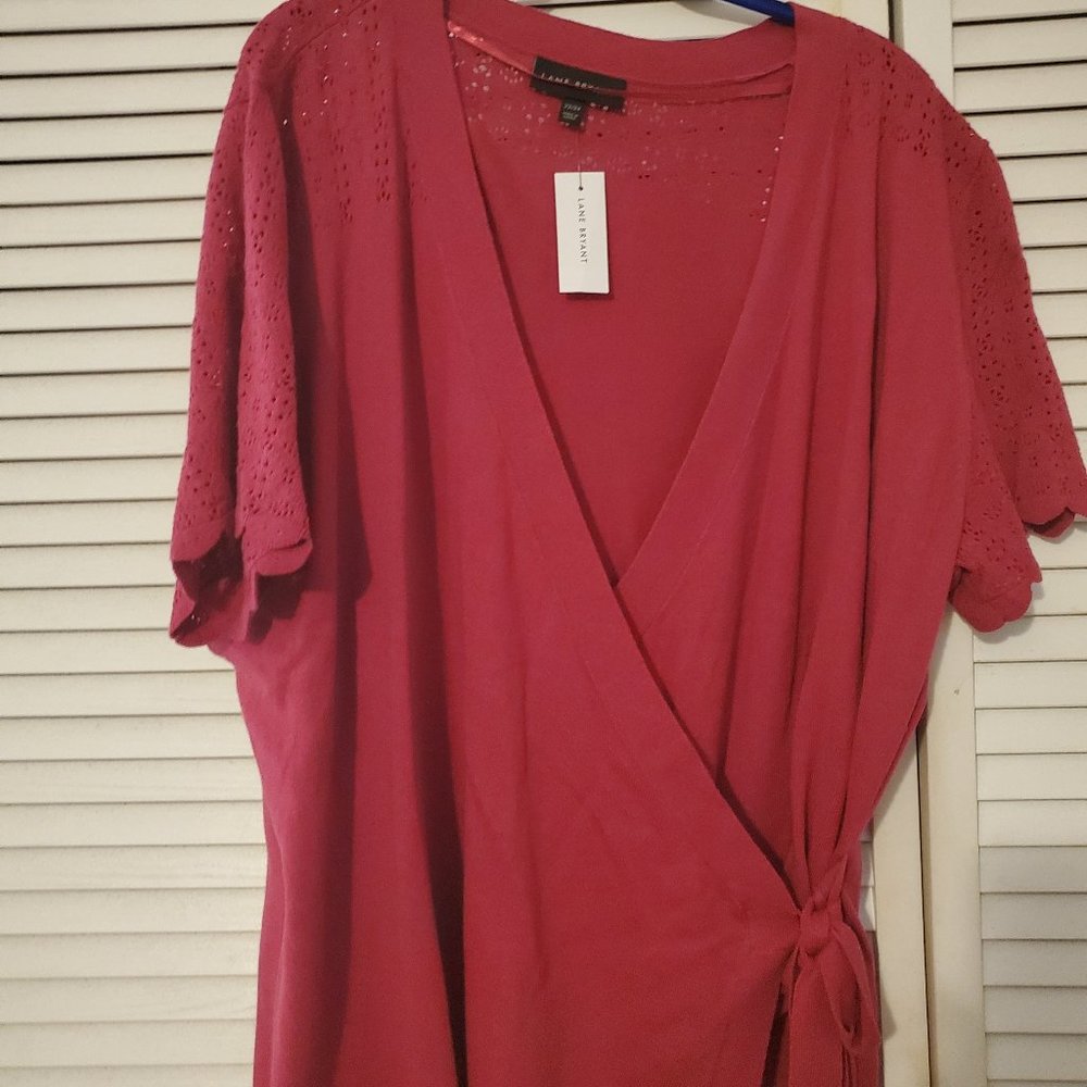 V-NECK POINTELLE SURPLICE PULLOVER